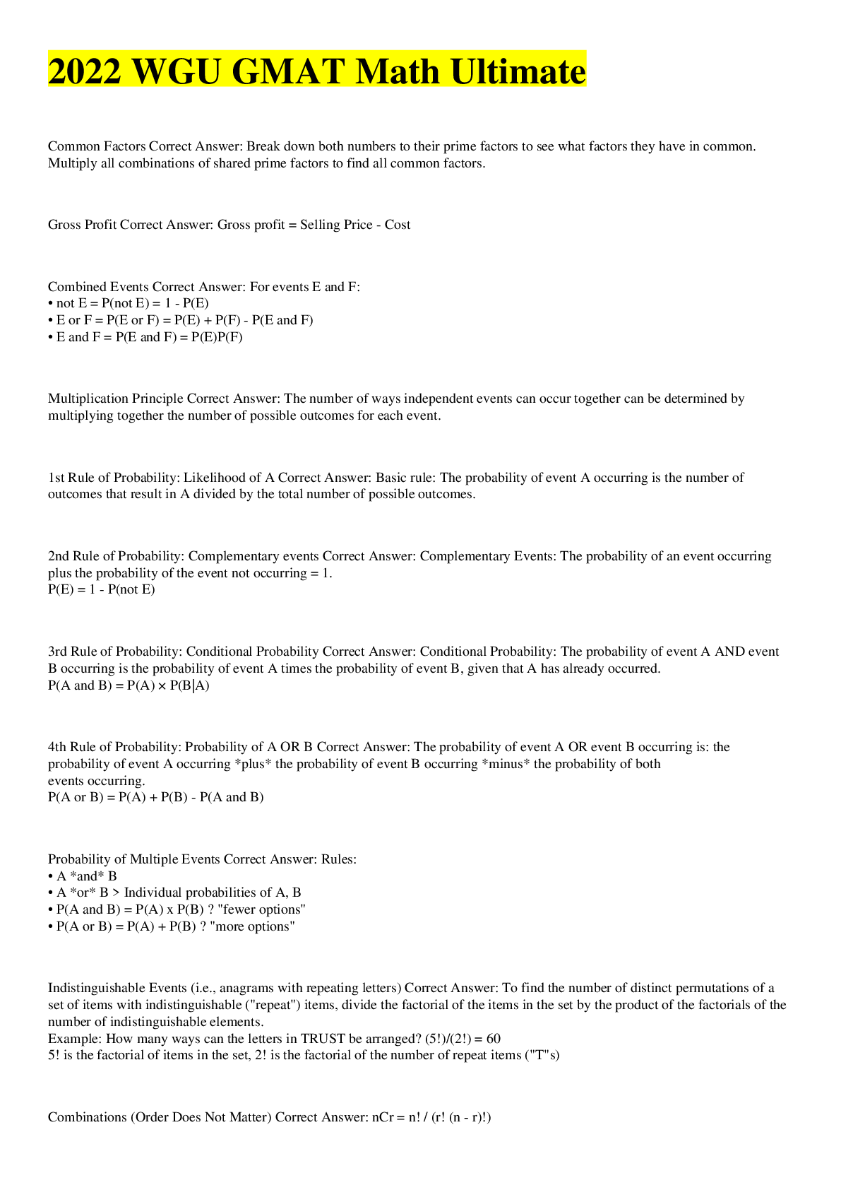 Preview image for 2022 WGU GMAT Math Ultimate questions and answers all correct